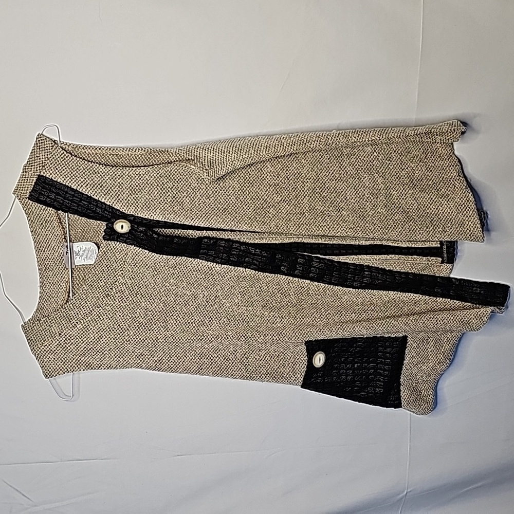 ZOE knit beige black one button Asymmetric sleeveless vest sz Medium